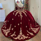 Burgundy Off-Shoulder Quinceanera Dresses With Cape Vestidos De 15 Anos 3D Lace Masquerade Birthday Party Gowns