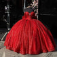 Shinning Red Ball Gown Quinceanera Dress Off The Shoulder Mexican Sweet 16 Dress Princess Lace-up Vestido De 15 Años