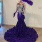 Enigmatic Purple Velvet Sequin Mermaid Long Prom Dress Silver Tassels Crystal Christmas Dress Black Girls Wedding Party Gown