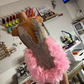 Pink Ostrich Feather Short Prom Homecoming Dresses Luxury Diamond Crystal Birthday Party Gown vestidos para mujer 2024