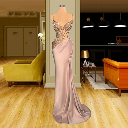 Pink Graceful Prom Dresses Floor Length Evening Robes For Formal Party Spaghetti Straps Sweetheart Gowns