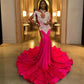 Hot Pink Fitted Prom Dress 2024 Long Luxury Silver Tassels Crystal Rhinestone Mermaid Prom Dress For Black Girl robe de bal