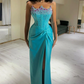 Luxury Crystal Mermaid Evening Dresses Sparkle Satin Crown Beaded Formal Party Prom Dresses Occasion vestidos de noche