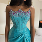 Luxury Crystal Mermaid Evening Dresses Sparkle Satin Crown Beaded Formal Party Prom Dresses Occasion vestidos de noche