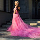 Sexy Off Shoulder فساتين سهره فاخره2023 Pink Tulle Back Straps Prom Dresses Elegantly Long Sweep Tail Vestidos De Noche