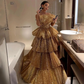 Gold A-Line Strapless Ruffles Evening Dresses Luxury Gowns For Women Party Couture فساتين سهره فاخره 2023