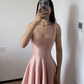 Elegant French Socialite Style Sweet Pink Suspender Dress Women Spring Summer A-line Tea Break Formal Vestidos