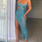 New Sexy Sparkling Cocktail Prom Dress Italian Noodle Strap Side slit Long Slim Fit Evening Dress Special Event Club Party Robe