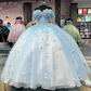 Princess Blue Quinceanera Dress Ball Gown Flowers Appliques Beading Corset Sweet 16 Dress Vestido De 15 Años