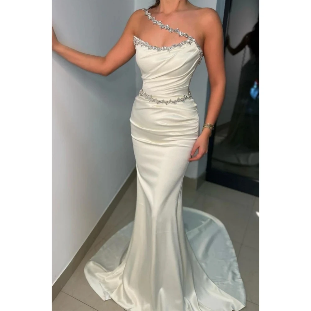 2024 Sexy Strapless Evening Dresses Applique Cut Out Ball Gowns Trumpet Draped Satin Woman's Formal Beach Party vestidos De Novia