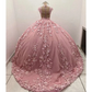 Pink 3D Flowers Quinceanera Dresses Luxury Pearls Beading Appliques Vestidos De 15 Anos Birthday Party Princess