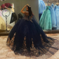 Blue Quincenara Dress 3D Flowers Applique Lace Ball Gown With Cape Corset Sweet 16 Vestidos De XV Años