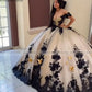 Luxury Black Ball Gown Quinceanera Dress 2024 Off Shoulder Long Train Sweet 15 16 Year Birthday Party Real Vestidos De XV Años