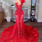 Red Luxury Long Trumpet Evening Formal Dresses for Women 2024 Sparkly Crystal Gillter Skirt Prom Gala Gowns vestidos de festa