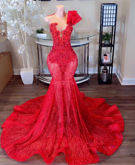 Red Luxury Long Trumpet Evening Formal Dresses for Women 2024 Sparkly Crystal Gillter Skirt Prom Gala Gowns vestidos de festa