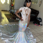 White Sparkly Long Evening Pageant Dresses for Black Girl Luxury Diamond Crystal See Through Prom Gala Birthday Dress 2024