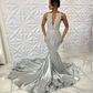 Silver Diamond Sparkly Long Prom Formal Dresses for Black Girl Luxury Crystal Gillter Mermaid Evening Gown