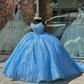 Ice Blue Sparkly Princess Quinceanera Dresses Boning Corset Pearls Beaded Gillter vestidos de 15 años quinceañeras 2024