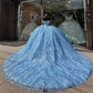 Ice Blue Sparkly Princess Quinceanera Dresses Boning Corset Pearls Beaded Gillter vestidos de 15 años quinceañeras 2024