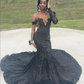 Sparkly Long Sleeve Evening Ceremony Dresses for Black Girl Luxury Diamond Crystal Gillter Trumpet Prom Birthday Gala Dress