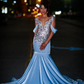 Ice Blue Sparkly Trumpet Long Prom Birthday Party Dresses for Black Girl Luxury Diamond Gillter Evening Gala Ceremony Dress