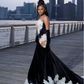 Black White Mermaid Long Evening Party Dresses Sexy See Through Luxury Applique Prom Birthday Dress with Gloves 2024 Velvet