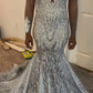 Silver Diamond Sparkly Mermaid Prom Formal Dresses for Black Girl 2024 Luxury Diamond Gillter Evening Gown vestidos para mujer