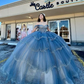 Grey Blue Sparkly Princess Quinceanera Dresses Off Shoulder Luxury Crystal Tiered Skirt vestido xv años Sweet 15 Prom