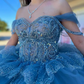 Grey Blue Sparkly Princess Quinceanera Dresses Off Shoulder Luxury Crystal Tiered Skirt vestido xv años Sweet 15 Prom