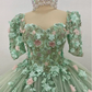 Vestido Verde Sage Princess Quinceanera Dresses with Sleeves Floral 3D Applique Leave vestidos de 15 años Prom Lace Up