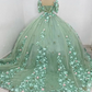 Vestido Verde Sage Princess Quinceanera Dresses with Sleeves Floral 3D Applique Leave vestidos de 15 años Prom Lace Up