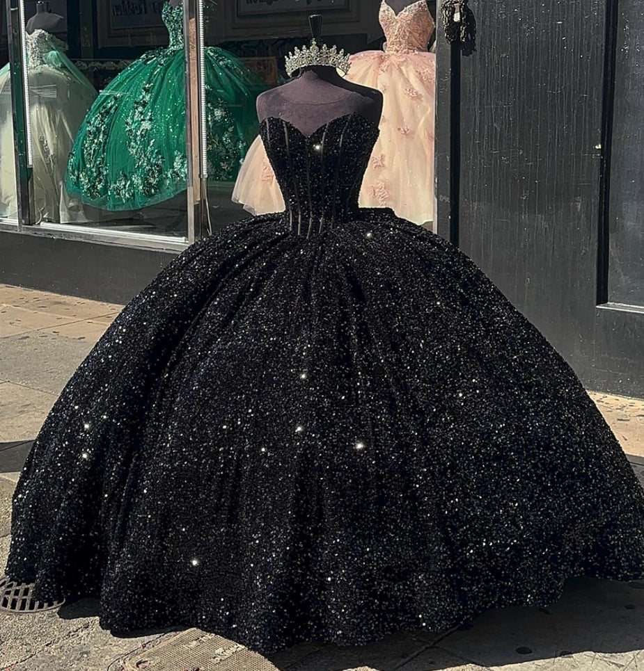 Black Sequin Quinceanera Dresses Ball Gown 2024 Princess Sweet 16 Dresses Lace Up Birthday Prom Gown Luxury vestido de 15 quince