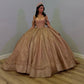 Sparkly Rose Gold 2024 Luxury Ball Gown Quinceanera Dresses Glitter Off Shoulder Sweet 16 Dress Vestido De 15 Anos Lace-Up