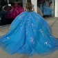 Elegant Blue Princess Quinceanera Dresses Off Shoulder Flower Applique Corset Vestido De 15 Anos Sweet 16 Year Girl Prom Party