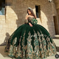 Mexican Girls Quince emerald Green Quinceanera Dresses Applique lace-up corset Sweet 16 Pageant Gowns Velvet Vestidos de XV años