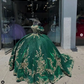 Emerald Hunter Green Ball Gown Quinceanera Dresses Gillter Floral Applique Princess Corset Prom Vestidos de fiesta 15 años