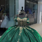 Emerald Hunter Green Ball Gown Quinceanera Dresses Gillter Floral Applique Princess Corset Prom Vestidos de fiesta 15 años