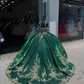 Emerald Hunter Green Ball Gown Quinceanera Dresses Gillter Floral Applique Princess Corset Prom Vestidos de fiesta 15 años