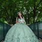 Mint Green Princess Quinceanera Dresses Off Shoulder 3D Floral Ball Gown Coset vestido 15 quinceañeras dorado Sweet 16