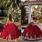 Dark Red Beaded Ball Gown Quinceanera Dresses Gold Beads Sweet 16 Dress Pageant Gowns vestido de 15 anos años quinceañera