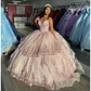 Pink Ball Gown Quinceanera Dress Floral Applique 3D Flower Off the Shoulder Beading Sweet 16 Vestidos De XV Anos