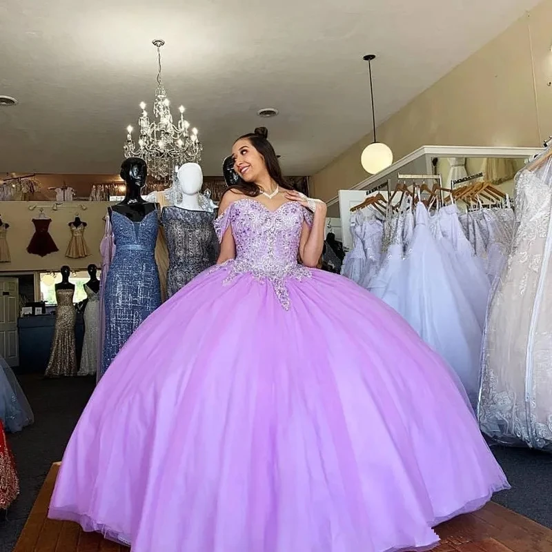 Lilac Off-Shoulder Quinceanera Dresses Vestidos De 15 Anos Appliques Beading Sweet 16 Birthday Princess Party Gowns