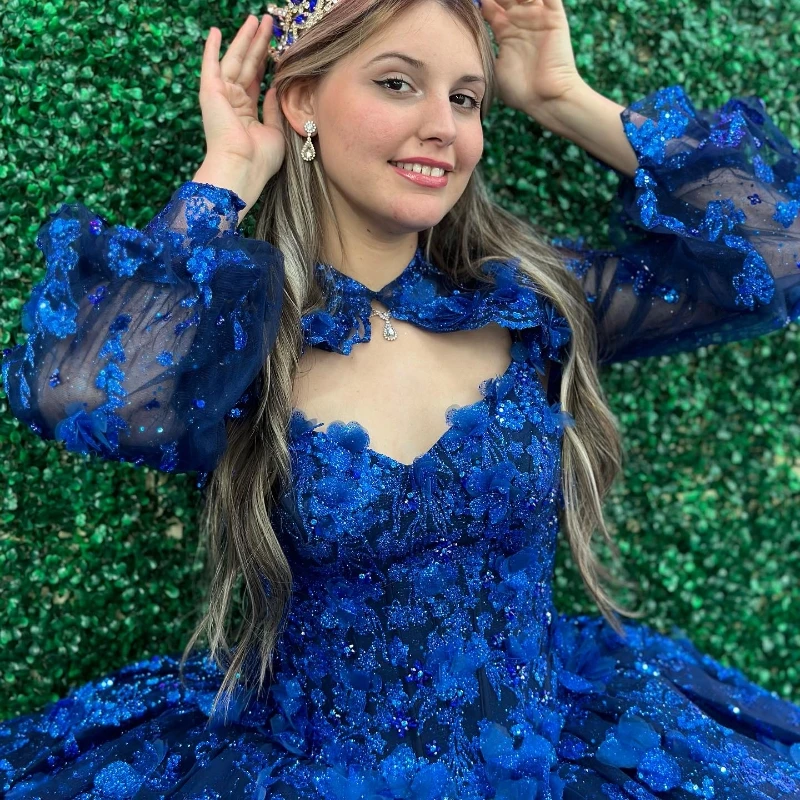 Sparkly Princess Navy Blue Off Shoulder Quinceanera Dresses 2024 Lace Applique Beads Sweet 16 Ball Gown Vestidos De 15 Años