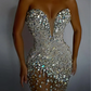 Sexy Tube Top Heavy Sequined Mesh Stitching Rhinestone Decorative Bag Hip Dress