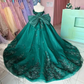 Green Shiny Off Shoulder Quinceanera Dress Prom Dress Floral Applique Lace Beads Bow Princess Dress Sweet 15Year Old Party Dress