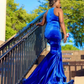 Sexy Royal Blue Velvet Vestidos De Gala Mermaid Prom Dresses For Black Girls 2024 Crystal Robe De Soiree Evening Birthday Party