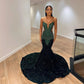 Dark Green Crystal Beading Sequin Prom Dresses 2024 Luxury Gowns Mermaid Dress For Party Wedding Evening Backless Formal Gowns