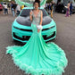 Mint Green Feathers Sliver Crystal Beading Prom Dresses 2024 Luxury Gowns Mermaid Dress For Party Wedding Evening O Neck Formal