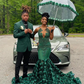 Hunter Green Rose Long Prom Dresses For Black Girls 2024 Luxury Crystal Beaded African Birthday Queen Gown vestidos de noche