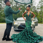 Hunter Green Rose Long Prom Dresses For Black Girls 2024 Luxury Crystal Beaded African Birthday Queen Gown vestidos de noche